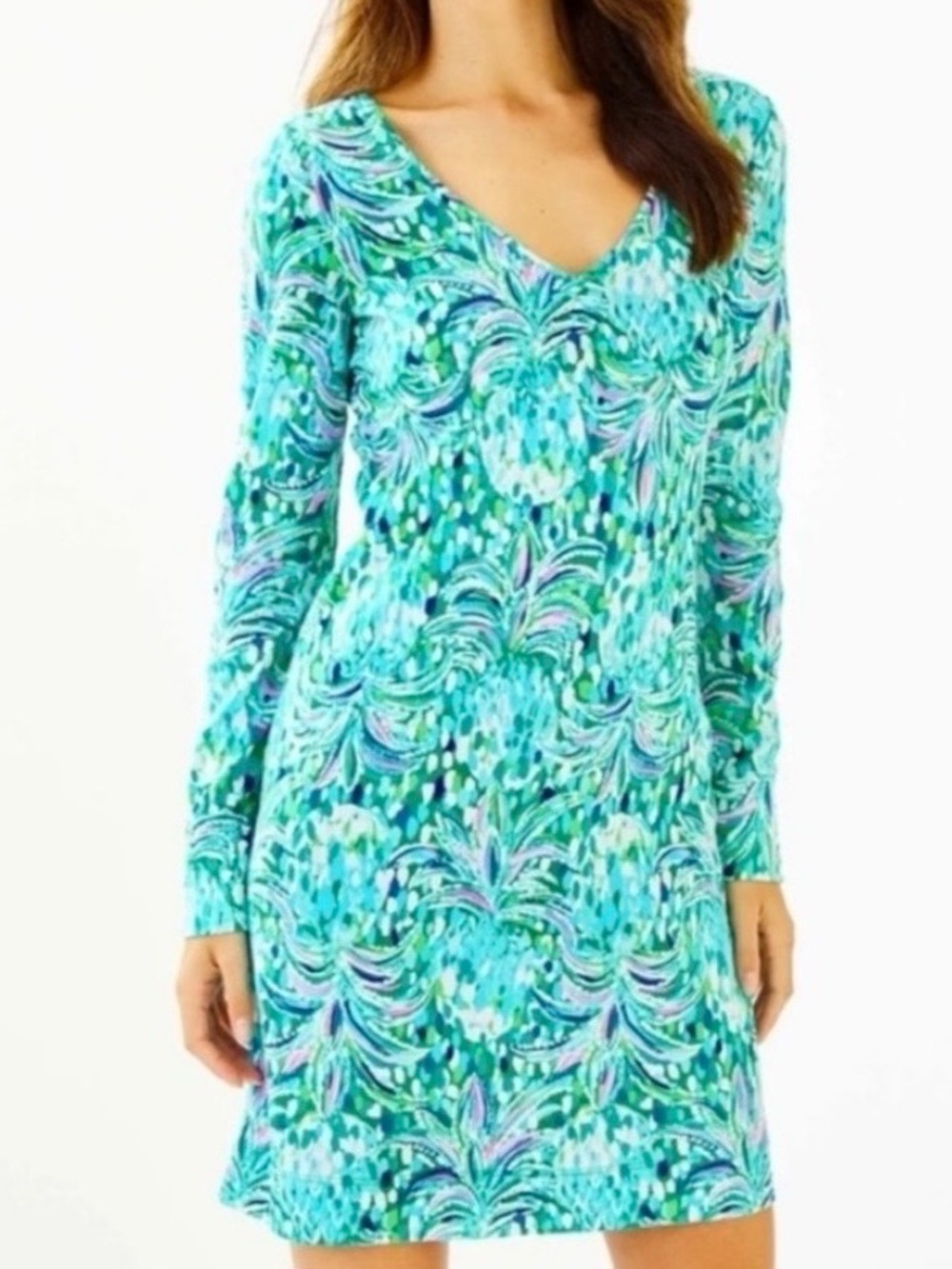 Lilly Pulitzer Emerald Isle Teal Long Sleeve Shift Dress L